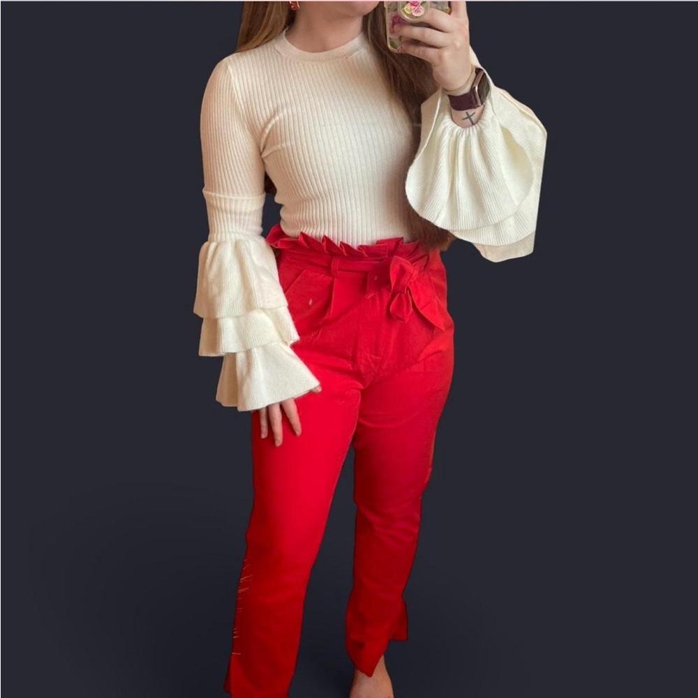 Forever 21 Cream Tiered Ruffle Sleeve Blouse